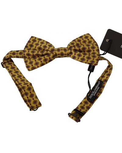 Dolce & Gabbana Patterned Silk Adjustable Neck Papillon Bow Tie - Yellow