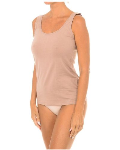 Janira Womenss Wide Strap Round Neckline Lightweight Fabric T-Shirt 1045201 - Natural