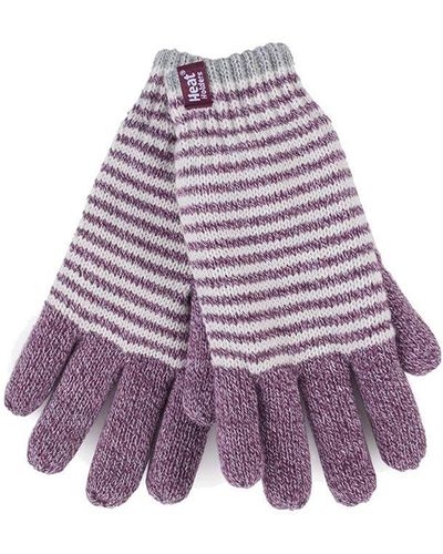 Heat Holders Striped Fleece Lined Thermal Gloves - Purple