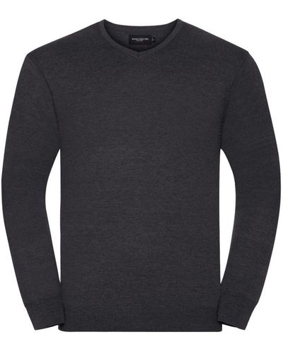 Russell Collection V-neck Knitted Pullover Sweatshirt - Blue