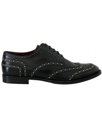 Dolce & Gabbana Leather Derby Dress Studded Shoes - Black