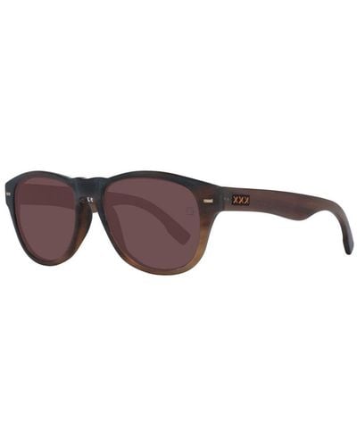 Zegna Trapezium Sunglasses With Horn Frame And Lenses - Brown