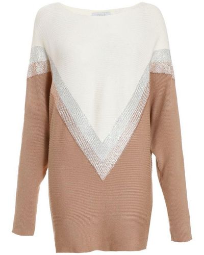 Quiz Cream Knitted Embellished Jumper Viscose - White