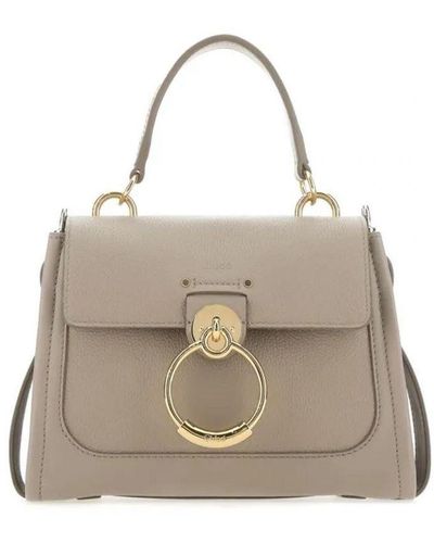 Chloé Chloé Pebble Structure Leather Handbag With Ring Details - Grey