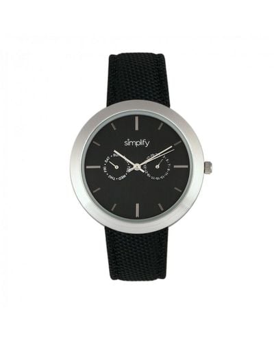Simplify The 6100 Canvas-overlaid Strap Watch W/ Day/date Stainless Steel - Black