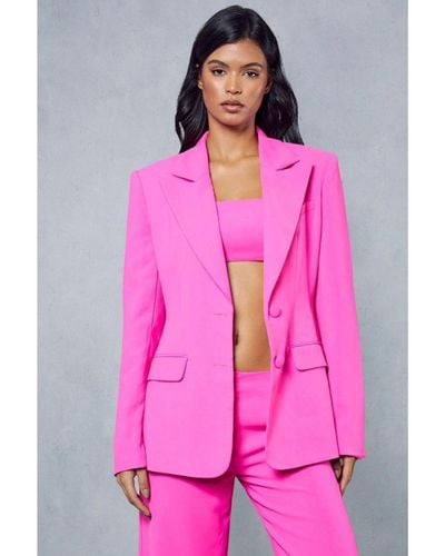 MissPap Tailored Premium Structured Contrast Cinched Blazer - Pink