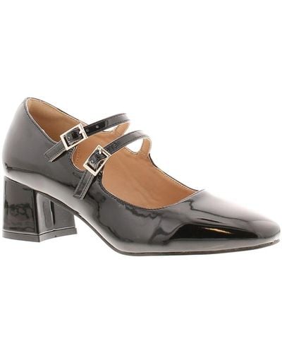 Platino Court Shoes Bustle Buckle Black Patent. - Brown