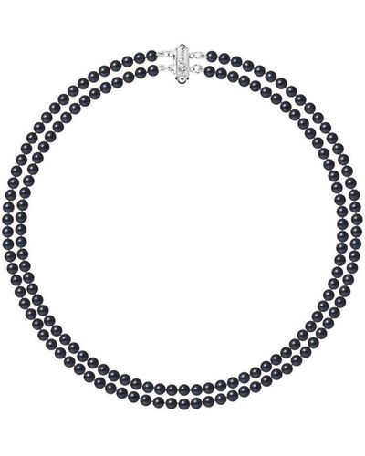 Blue Pearls Ketting Met 2 Rijen Zoetwaterparels En Zilveren Sluiting - Metallic