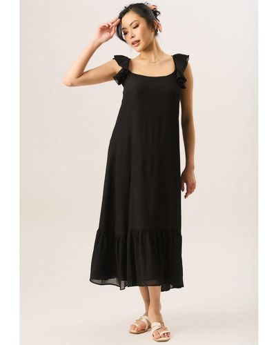 Gini London Maxi-jurk Met Korte Mouwen En Ruches - Zwart