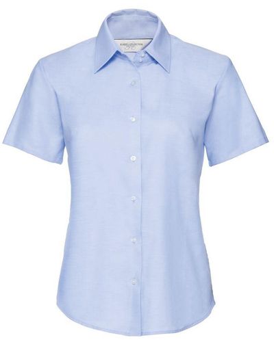 Russell Collection Ladies/ Short Sleeve Easy Care Oxford Shirt (Oxford) - Blue