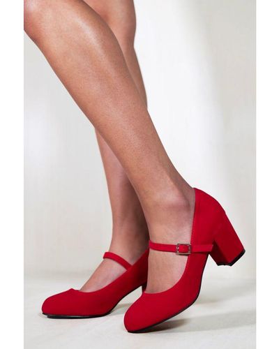 Where's That From Araceli Block Heel Mary Jane Pupms - Red