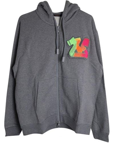 Louis Vuitton 3d Lv Graffiti Embroidered Zipped Hoodie - Grey