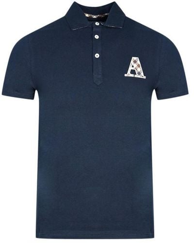 Aquascutum Geruit Marineblauw Poloshirt Met Logo