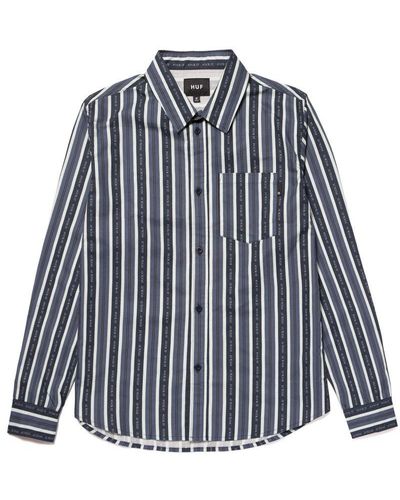 Huf Navy Blazer Slogan Stripe Woven L/s Shirt Cotton - Blue
