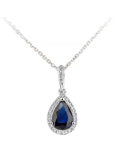 DIAMANT L'ÉTERNEL 9ct Witgouden Ketting Met Diamanten En Saffieren Druppelvormige Hanger - Blauw