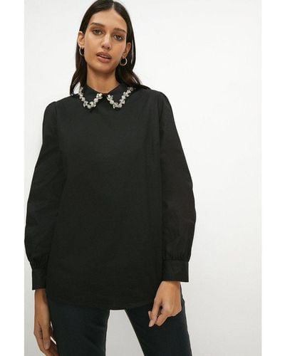 Coast Jewel Collar Poplin Shirt Cotton - Black