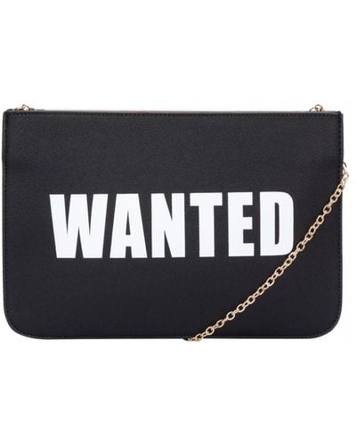 Claudia Canova "wanted" Slogan Chain Strap Clutch Bag Pu - Black