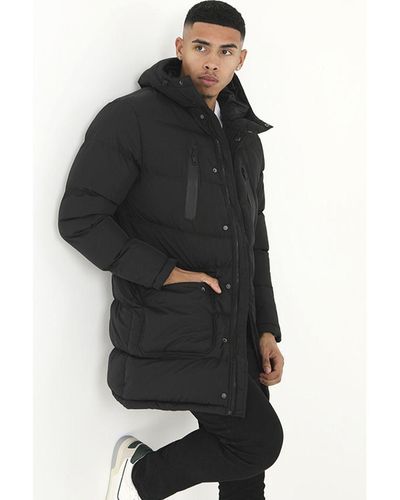 Brave Soul 'Todd' Longline Hooded Padded Jacket Polymide - Black