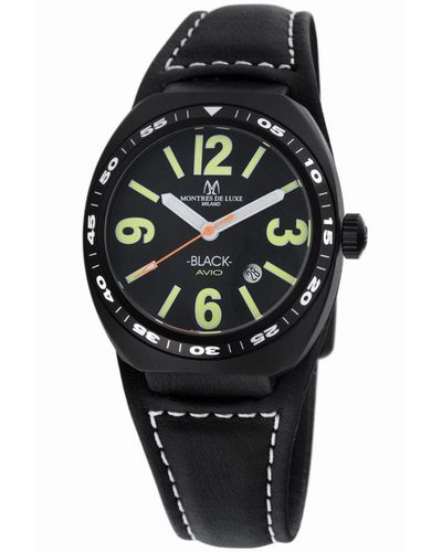 Montres De Luxe Avio Watch Leather - Black
