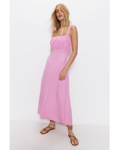Warehouse Linen Ruched Detail Maxi Dress - Pink