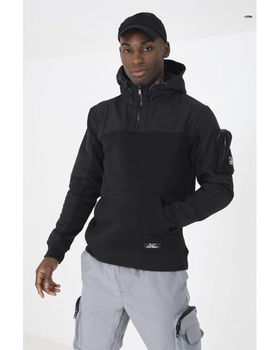 Brave Soul 'Rohe' Mixed Fabric Overhead Hoodie - Black