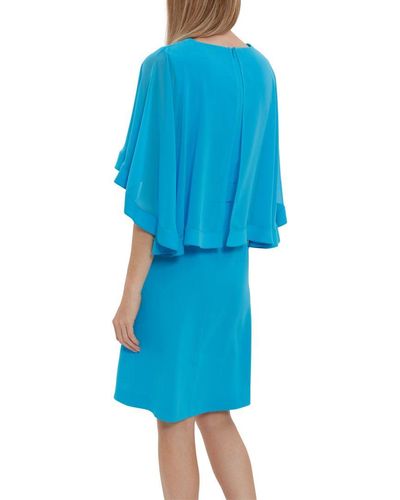 Gina Bacconi Chestina Moss Crepe Dress With Cape - Blue