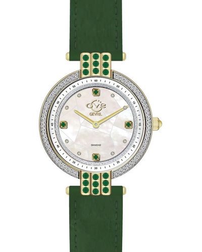 Gv2 Matera Swiss Quartz Mother Of Pearl Dial Suede Watch Diamond - Green