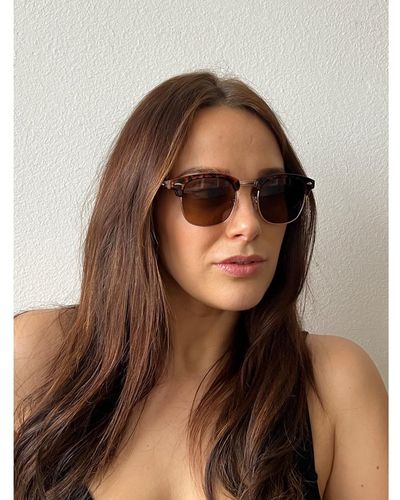 SVNX Half Frame Wayfarer Style Sunglasses - Brown