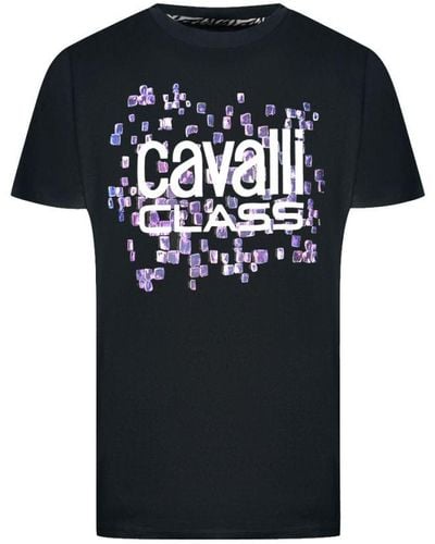 Class Roberto Cavalli Scales Design Logo Black T-shirt Cotton