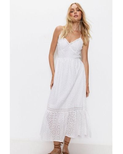 Warehouse Strappy Broderie Maxi Dress - White