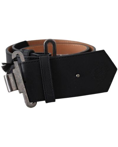 Ermanno Scervino Leather Vintage Military Buckle Waist Belt - Black