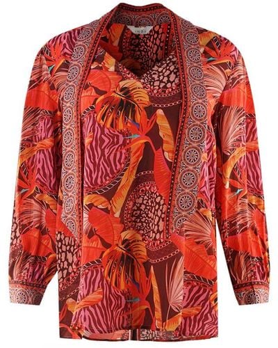 Inoa Congo Rainforest 1202115 Red Long Sleeve Blouse Silk Shirt - Rood