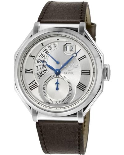 Gv2 Marchese 42420 Swiss Quartz Genuine Italian Brown Leather Watch - Grey