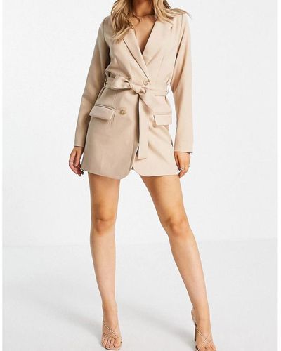 In The Style X Perrie Sian Blazer Dress With Belt Detail In Cream - Natural