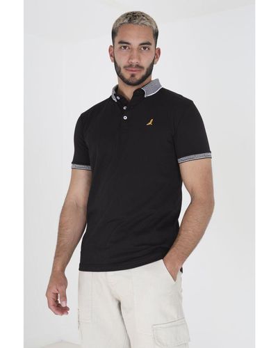 Brave Soul 'Glover' Short Sleeve Jacquard Collar Jersey Polo Shirt Cotton - Black