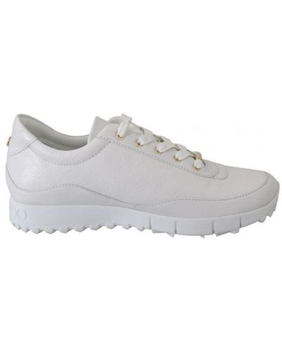 Jimmy Choo White Leather Monza Trainers - Grey