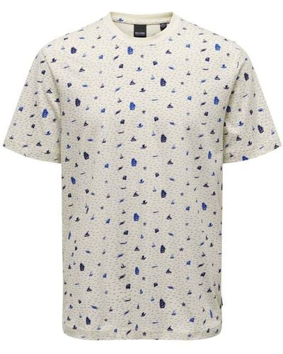 Only & Sons Regular Fit T-shirt Onslevi Met All Over Print Antique White - Wit
