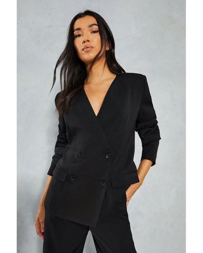 MissPap Tailored Double Breasted Boxy Blazer - Black
