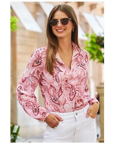 Sosandar Paisley Print Blouson Sleeve Shirt - Pink