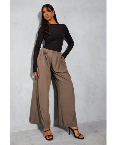 MissPap Tailored Mid Rise Oversized Wide Leg Trousers - Brown