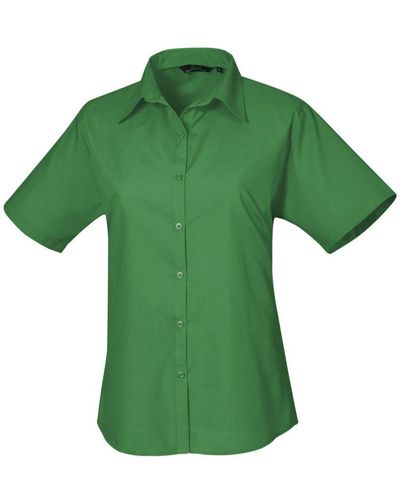 PREMIER Short Sleeve Poplin Blouse / Plain Work Shirt - Green