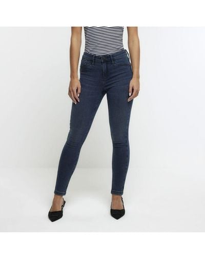 River Island Skinny Jeans Petite Mid Rise Cotton - Blue