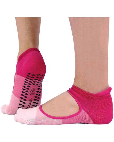 Sock Snob 2 Pairs Ladies Non Slip Grip Low Cut Invisible Pilates Yoga Socks - Pink
