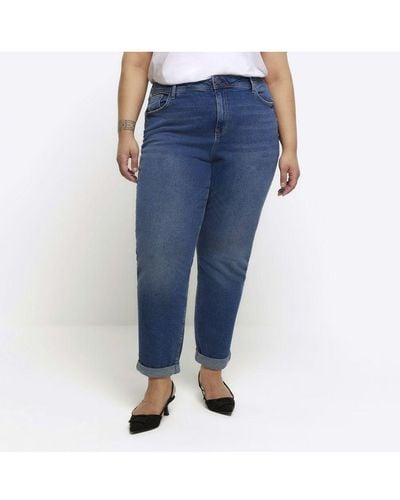 River Island Mom Jeans Plus Blue High Waisted Cotton