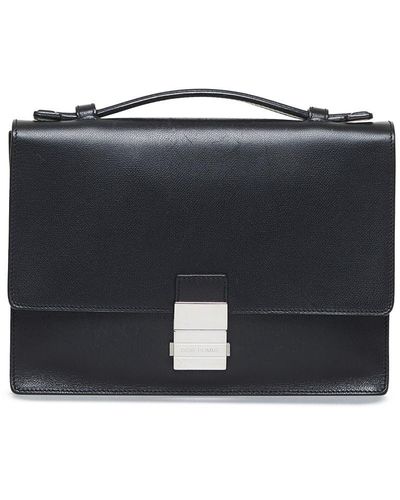 Dior Vintage Leather Briefcase Black Calf Leather