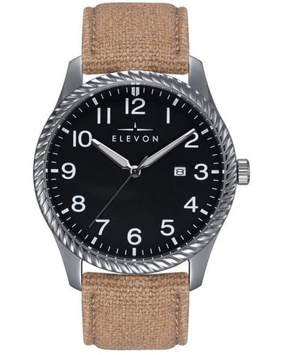 Elevon Watches Crosswind Canvas-Overlaid Leather-Band Watch W/ Date - Black