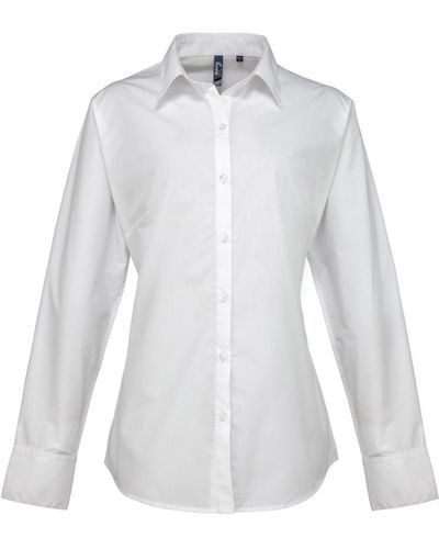 PREMIER Ladies Supreme Heavy Poplin Long Sleeve Work Shirt () - White