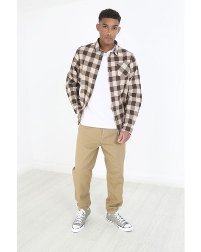 Brave Soul Chocolate Checked 'jack' Brushed Cotton Flannel Long Sleeve Shirt - White
