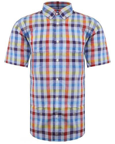 Eden Park Paris Chequered Multicoloured Oxford Shirt Cotton - Blue