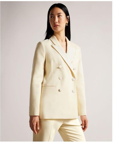 Ted Baker Dianai Relaxed Double Breasted Mixed Fabric Blazer - Natural